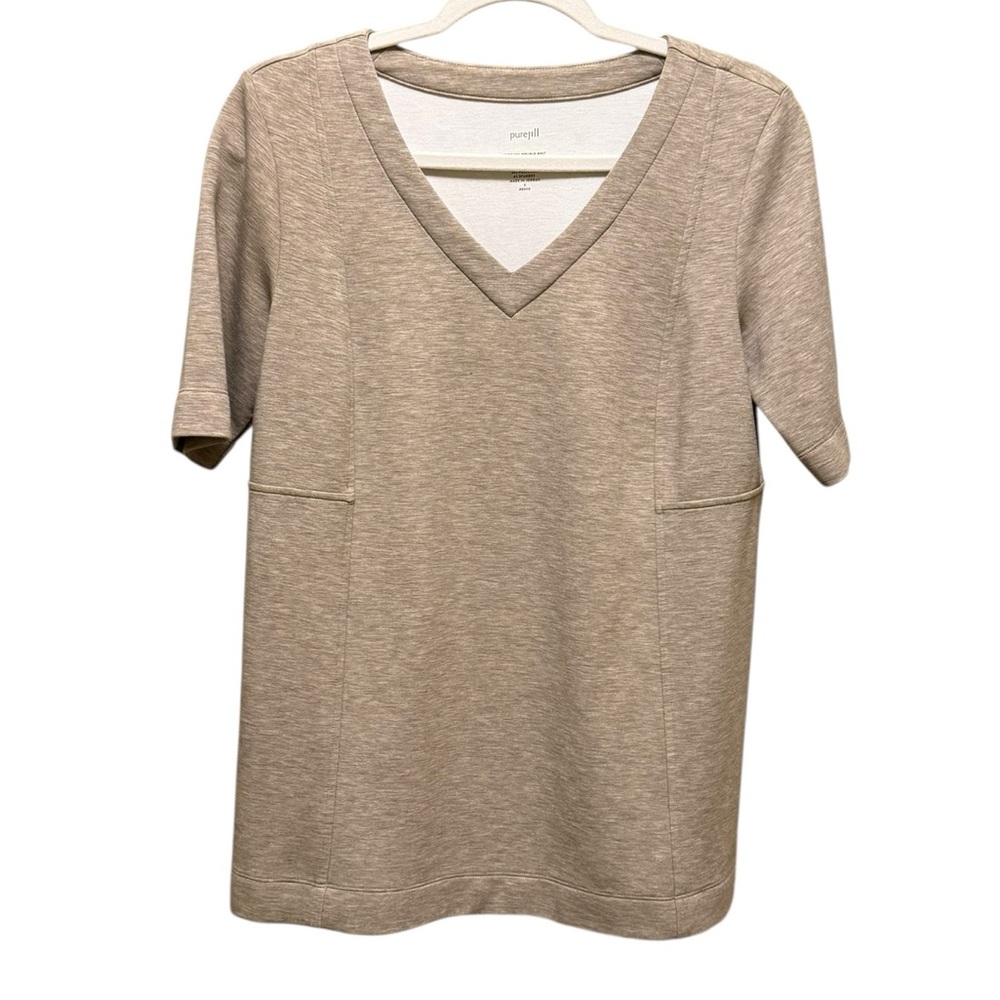J. Jill Minimalist‎ Light Brown Top Quiet Luxury V-Neck Tee Sz Small Petite